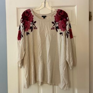 J. Jill Wearever Collection Linen Cotton Modal Sweater Cream Floral Plus Size 2X